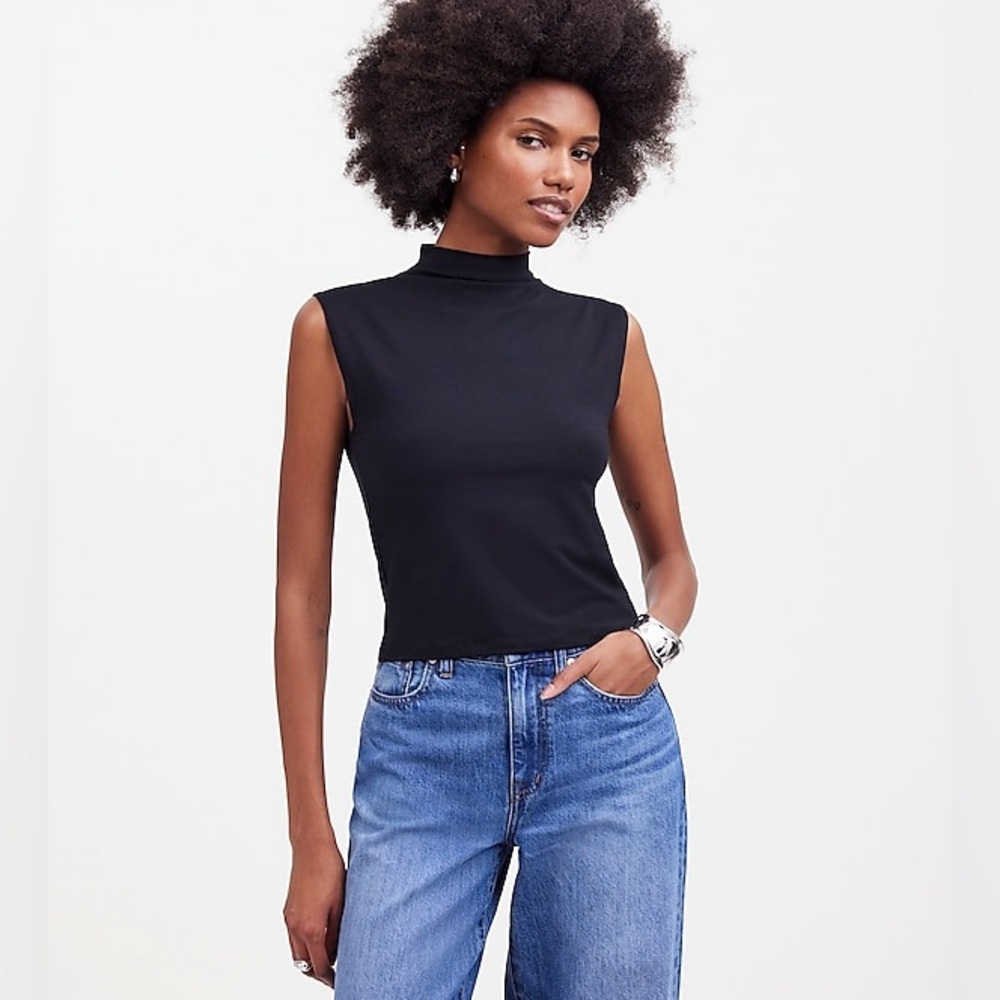 NWT XL Funnelneck Cropped Muscle Tee Madewell fitted Mock Neck Tank Top Blouse